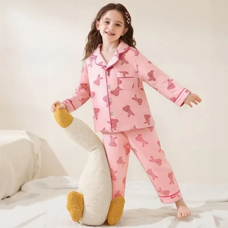 100% Cotton Kids Matching Family Pajamas Set Toddler To Kids Spring Autumn Long Sleeve Sleepwear Homewear with Collared Design