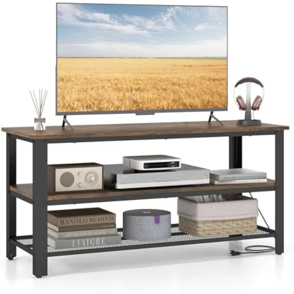 

TV Stand for TV up to 50 Inches, 43.5" Wood Industrial TV Cabinet with 3-Tier Storage Shelves, Adjustable Feet, Entertainment C