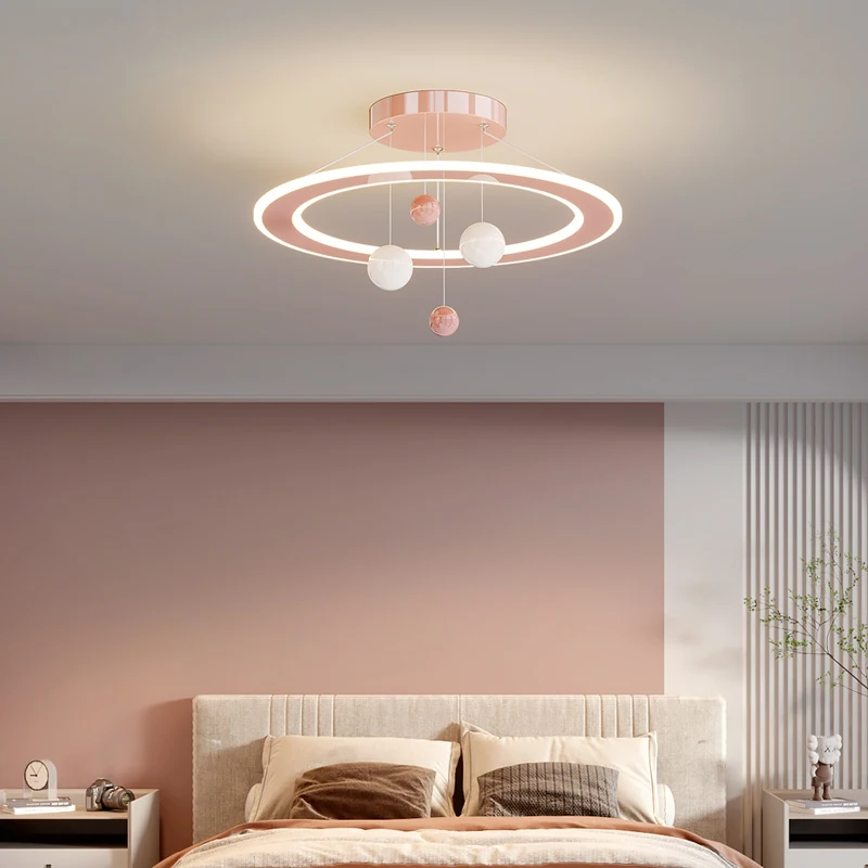 Creative Hanging Ball LED Chandelier Lights Pink Room Chandelier Lamp Romantic Girl PrincessBedroom Pendant Lamps Remote Control
