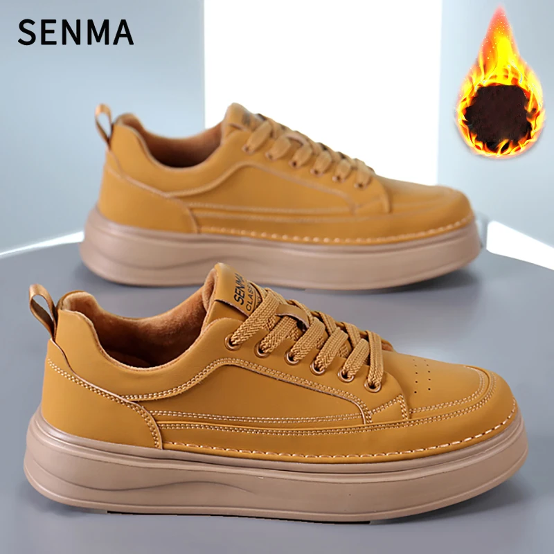 

SENMA зимняя мужская обувь для скейтбординга, износостойкая мягкая повседневная обувь, кожаные теплые низкие мужские кроссовки, классические туфли для доски