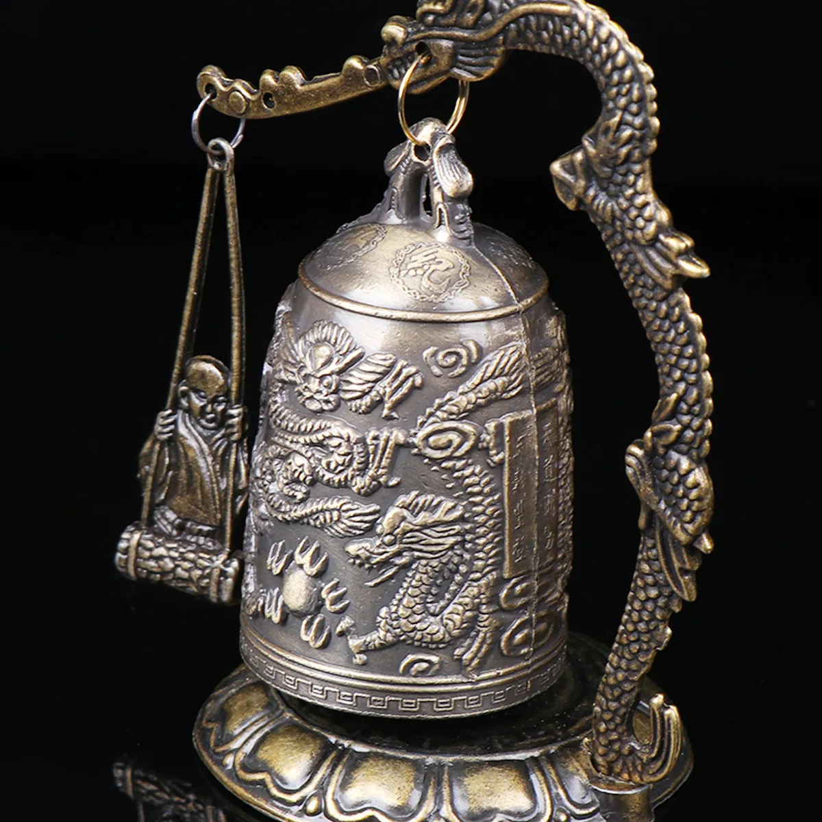 Alloy Dragon Chime Desktop Decoration Vintage Craft Home Ornament Car Interior Adornment Striking Bells for Relaxation and