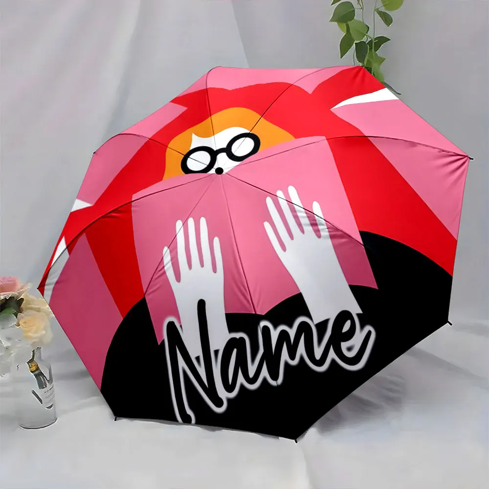 Custom Name  Stylish Cartoon-Theme Umbrella with Bold Graphic Design 8 Iron Ribs Folding Umbrella Auto-Open Fashion Sunshade