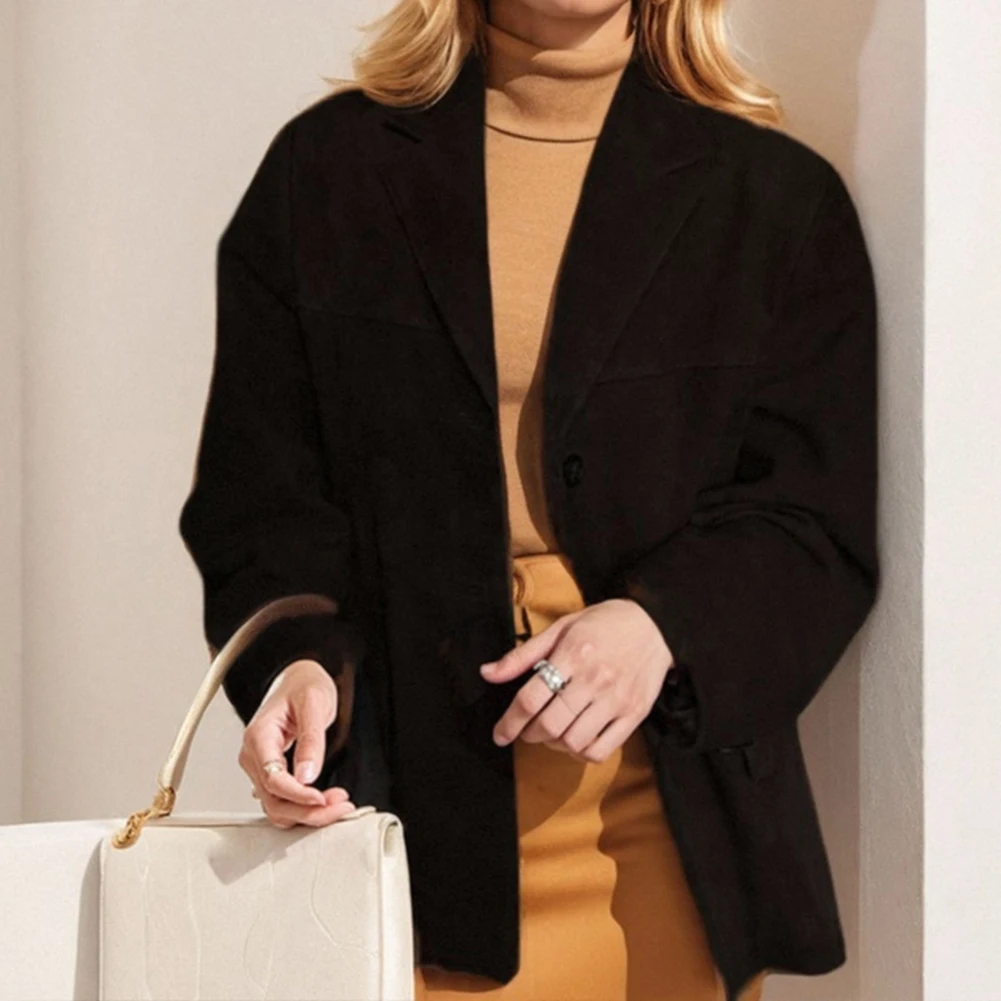 Women Loose Long Sleeve Lapel Blazer Single Breasted Pocket Jacket Casual Solid Color Outwear Tops For Holiday Party Daily Wear