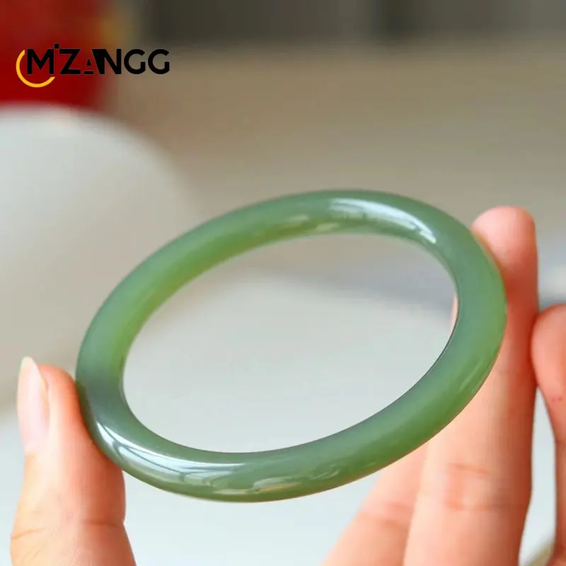 Hetian Jade Bracelet Qinghai Material Duck Egg Green Lake Water Green Jade Bracelet Women Bracelet Girlfriend Mother Gift