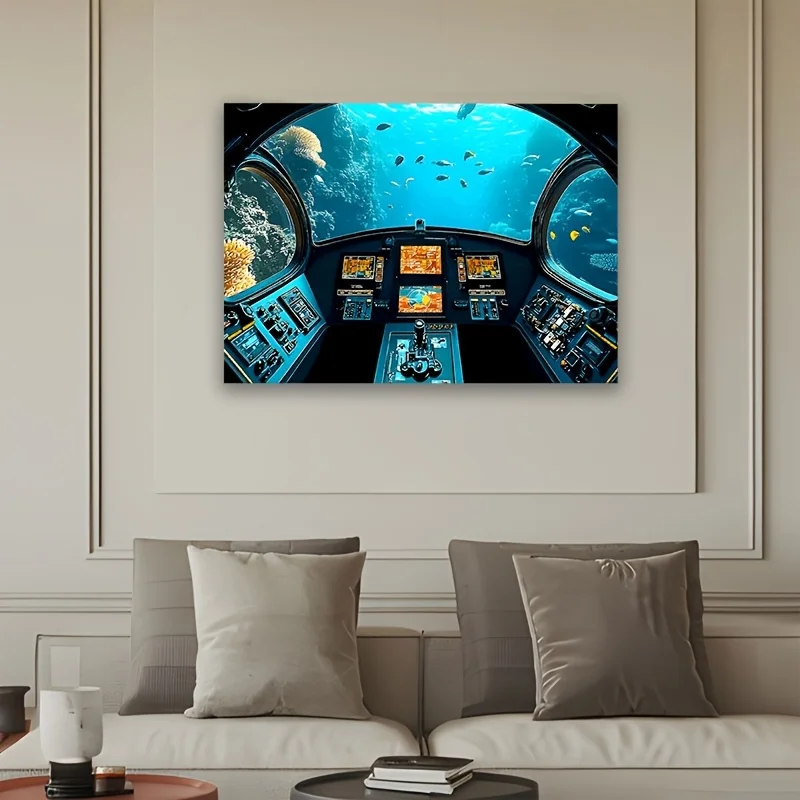Deep Sea Submarine View Tapestry Ocean Life Nautical Sci Fi Wall Hanging Decor Art Print Large Tapestry