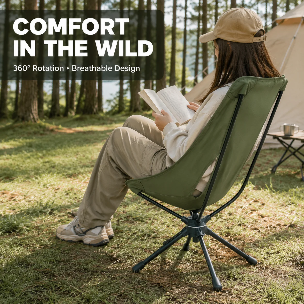 Outdoor Camping Folding Chair - Foldable Swivel Camping Backrest Chair Portable