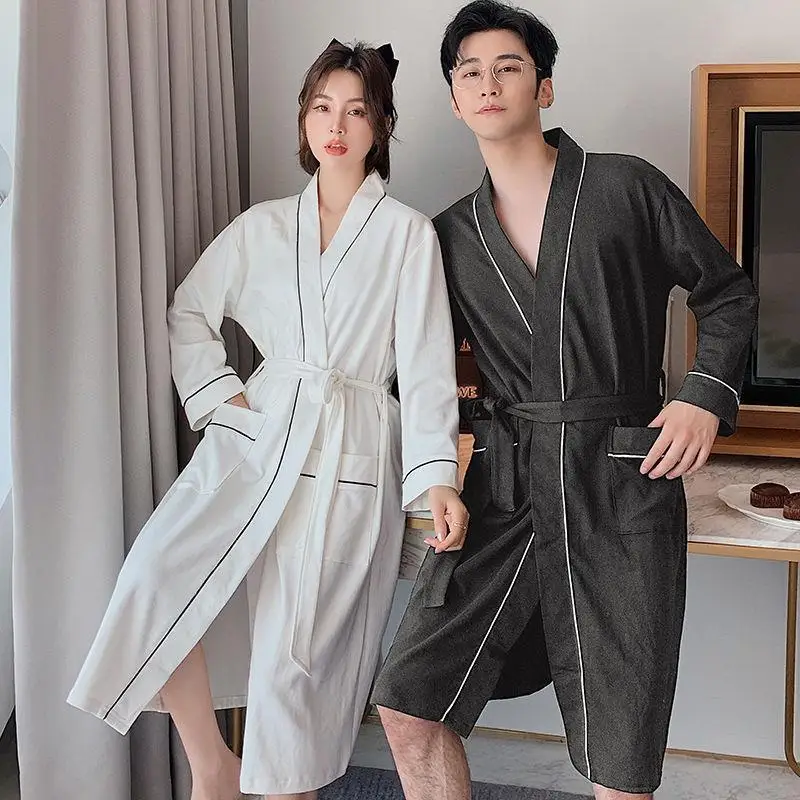 Couples Long Pure Cotton Hotel Robe Thin Quick Dry Summer Bathrobe Home Comfortable Sleepwear for Men And Women
