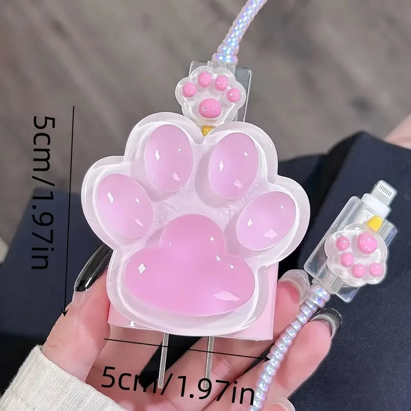 3D Cat Paw Charger Cable Protector Case For IPhone 15 14 13 12 18W 20W Charger Animal Cartoon Design Spiral Winder Protective