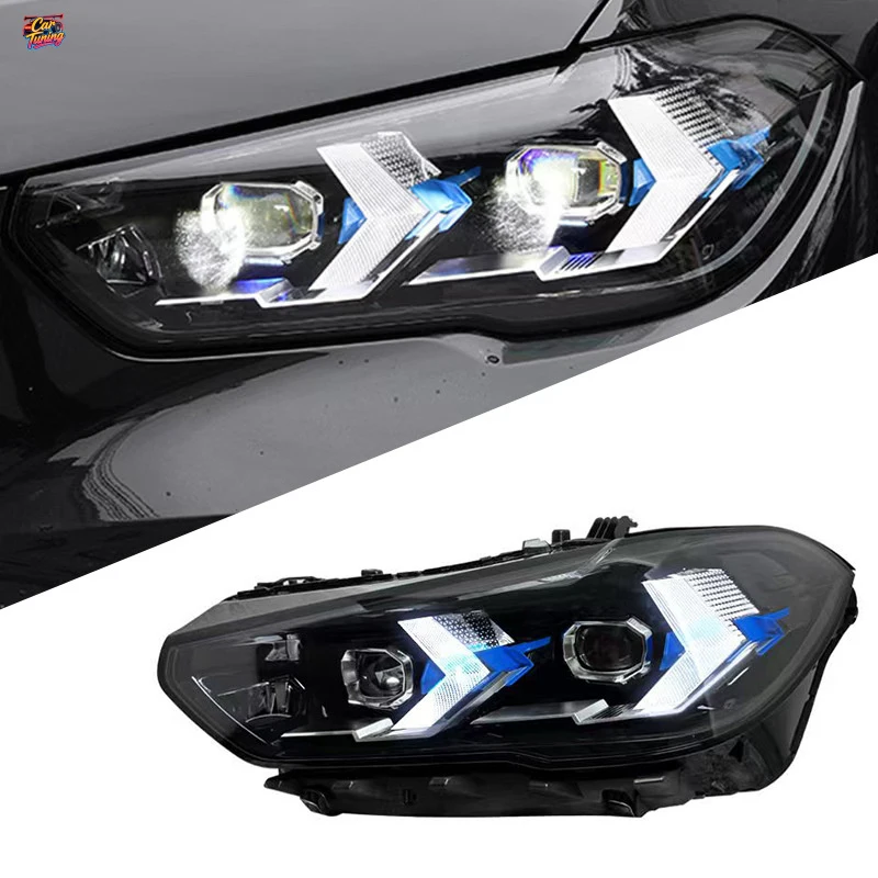 

Подходит для BMW X5 19-22, комплект фар G05, модифицированный с использованием новых светодиодных линз для дневных ходовых огней.