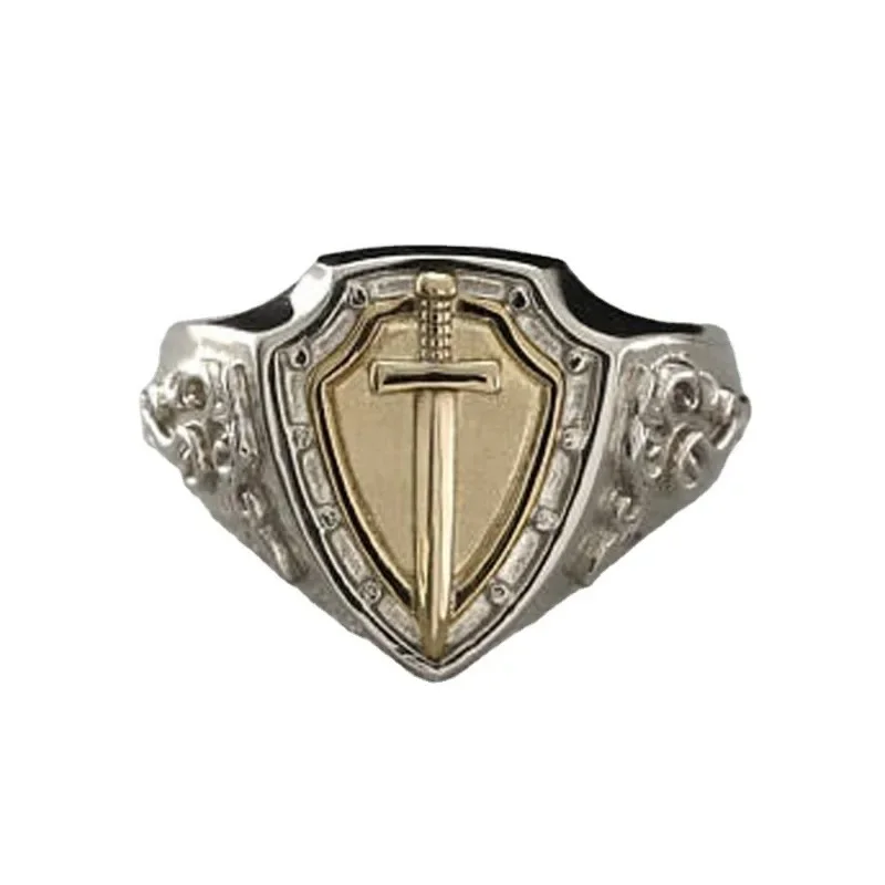 Retro Armor Shield Sword Rings Knight Templar Crusade Cross Ring Medieval Signet Ring Vintage Men Amulet Jewelry Wholesale