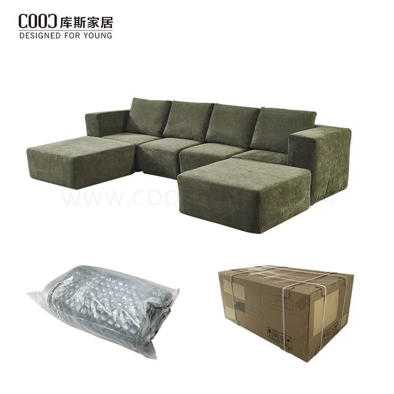 Modern Living Room Furniture Sectional Couch Modular Vacuum Packing Compressed Floor U Shape Sofa Set With Ottoman