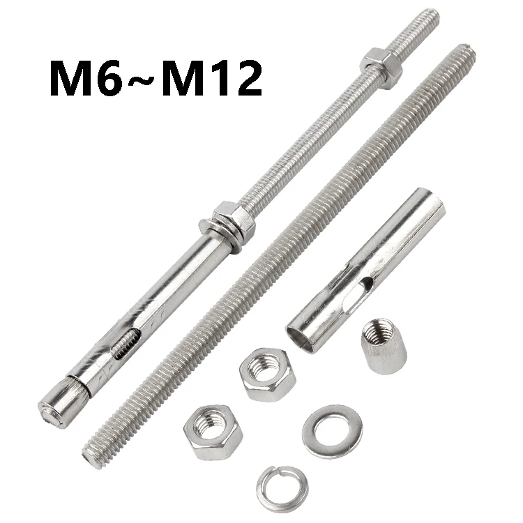 1Pcs 304 Stainless Steel Expansion Screw M6 M8 M10 M12 Ceiling Long Expansion Bolt for Ceiling Hanging Through Wedge Anchor Bolt