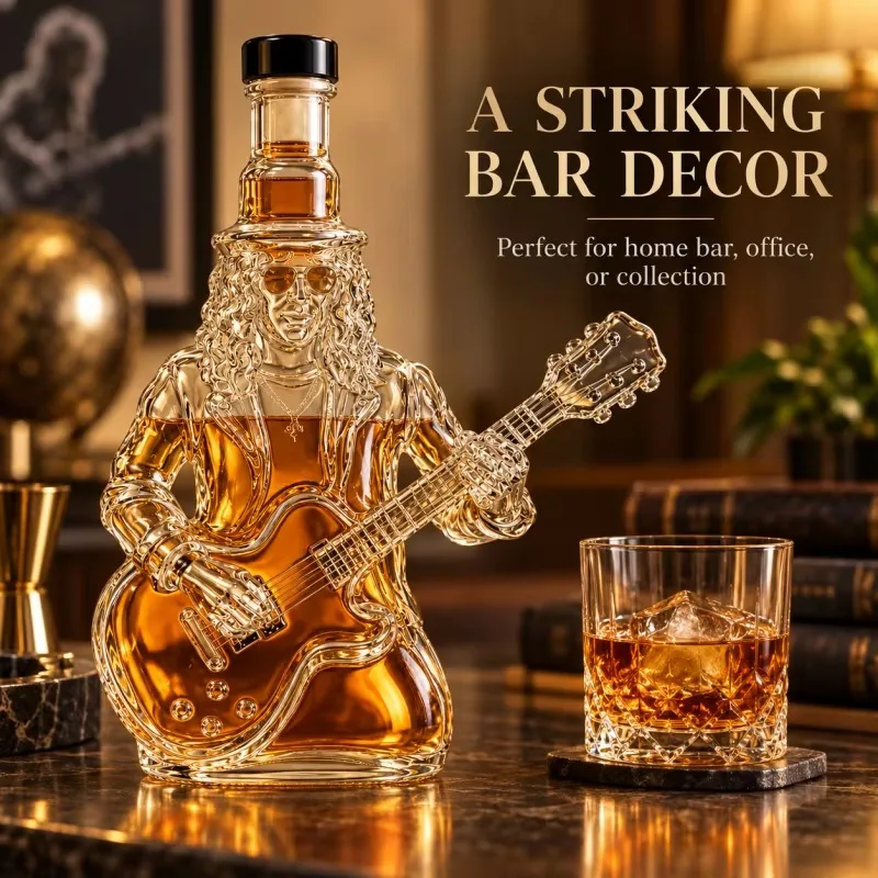 Slash Rock Guitarist Glass Decanter 500mL Guitar Shaped Whiskey Bottle Liquor Dispenser Bar Decor Collectible Gift