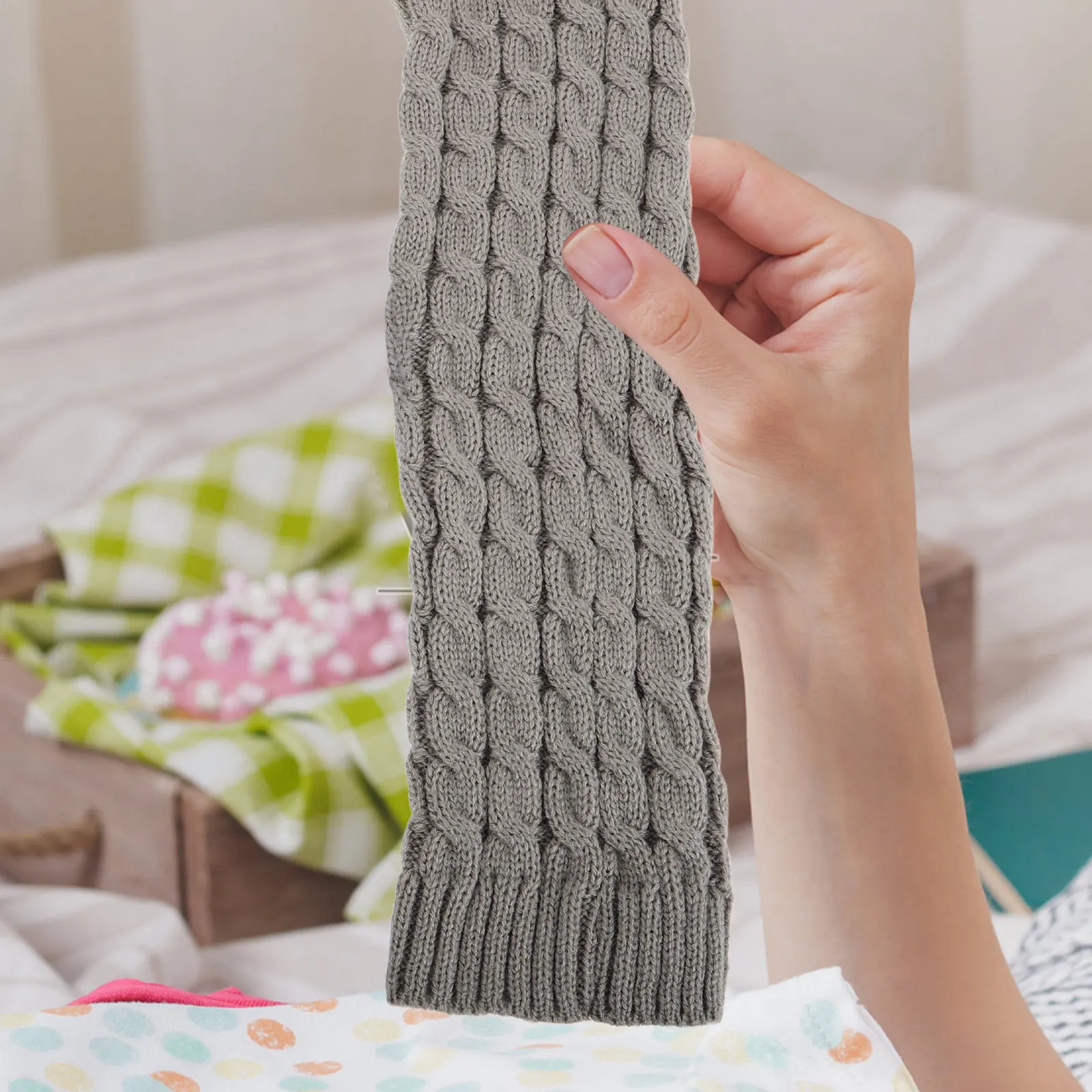 

Electric Heating Outdoor USB Cable Knit Leg Warmers Heated Leg Warmers Knee Sleeves Grey Woolen Thermal Winter Cycling