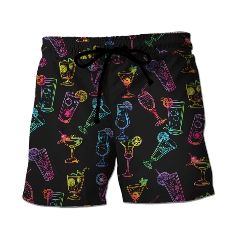 Fashion Hawaii Fruit Beverage Graphic Beach Shorts For Men Cocktail 3D Print Short Pants Casual Vacation Party Loose Swim Trunks