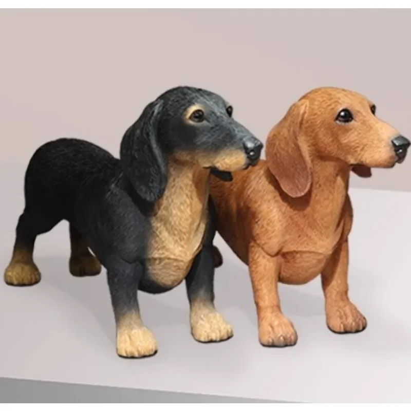 1/6 Scale Standing Posture Dachshund Simulated Resin Dog Animal Model for 12-inch Soldier Toy Figures Collection Accessories