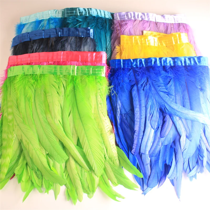 10Yard/lot Rooster Tail Feather Trims for Needlework DIY Handicrafts 25-30cm Feathers Fringes for Clothes Carnival Accessories