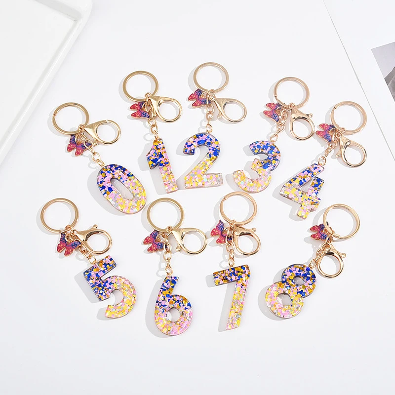 Number Dreamy Sequin Letters Keychain For Women Tassel Butterfly Pendant Initial Keyring Purse Suspension Bags Charms Car Key Ch