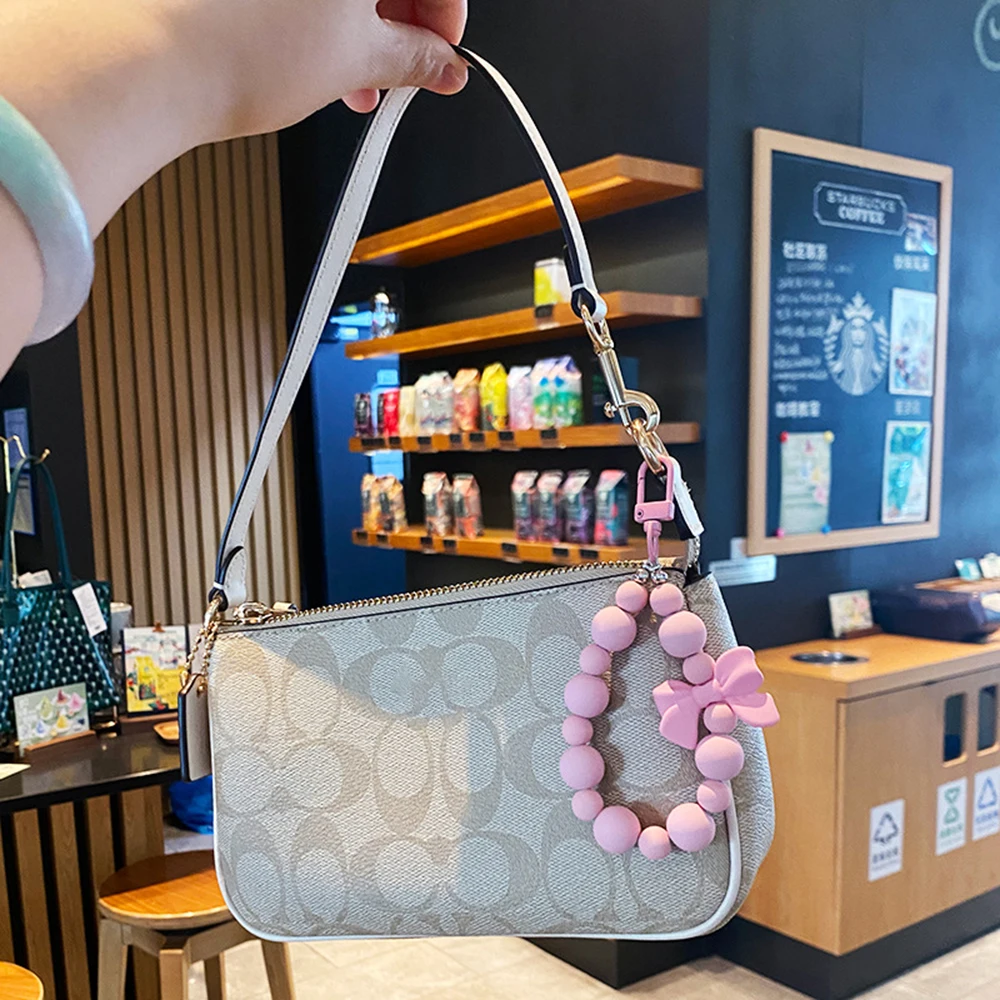 Pink Pearl Bow Keychain, Mobile Phone Chain, Earphone Bag, Anti-Lost Rope, Car Keychain, Beaded Pendant, Backpack Pendant Access view 6