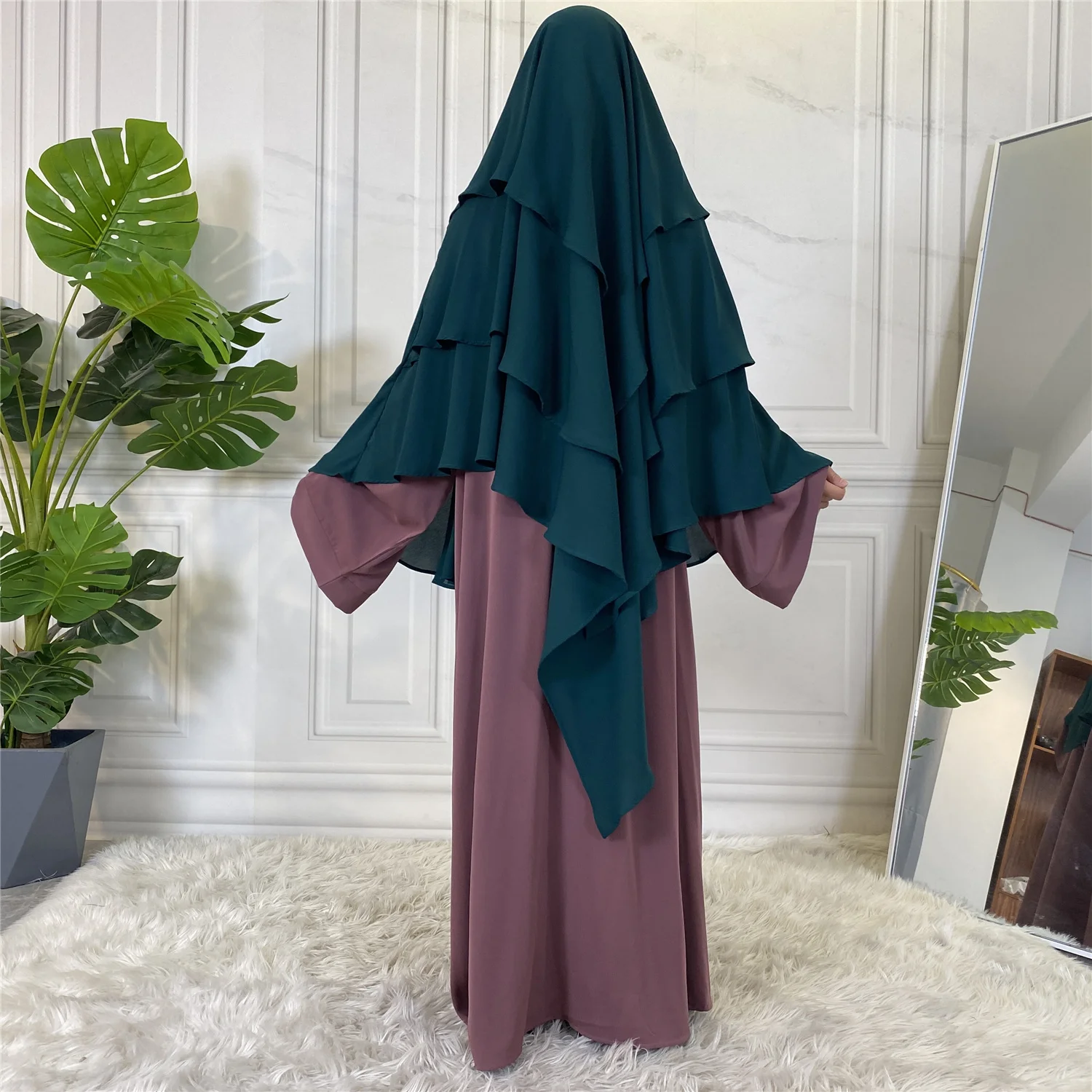 Hijab Khimar 4 Layer Ramdan Eid Prayer Garment Plain Muslim Long Headcarf Hijabs for Woman Islamic Saudi Turkey Niqab Djellaba