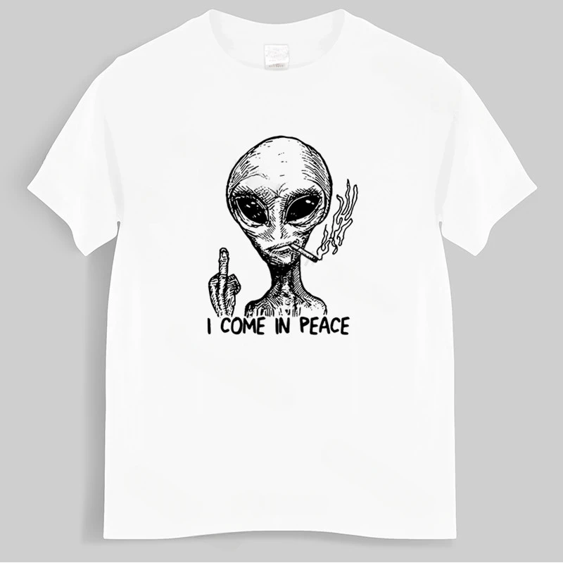 Homme t shirt summer men t-shirt Alien I Come In Peace T Shirt Extraterrestrial Ufo Area 51 Roswell Spaceship unisex teeshirt