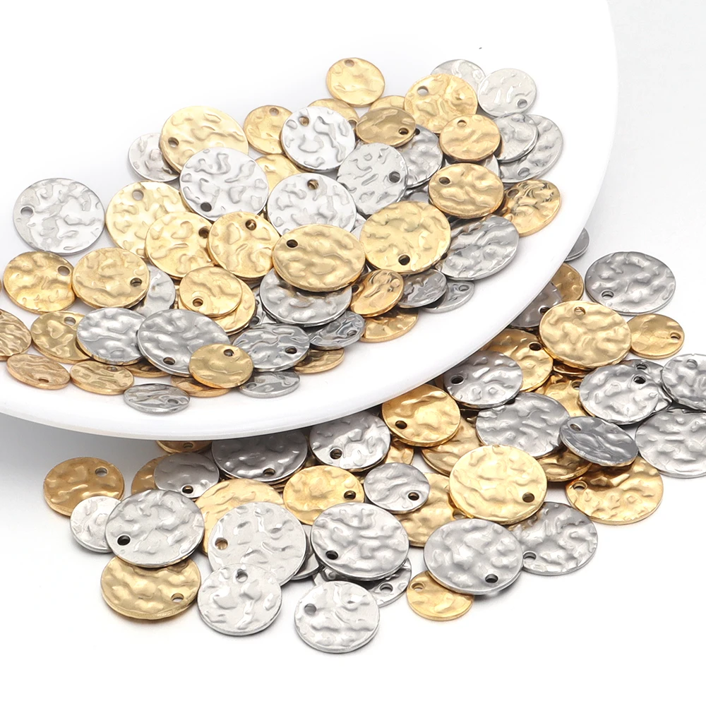 10Pcs 8 10 12mm Stainless Steel Small Pendant Gold Color Relief Round Pendant For Necklace Earring Making DIY Charm Jewelry