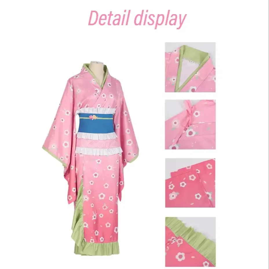 Kanroji Mitsuri Cosplay Costume  Love Hashira Pink Floral Kimono Full Set With Wig Comic Con,Carnival,Halloween,Role Playing set view 5