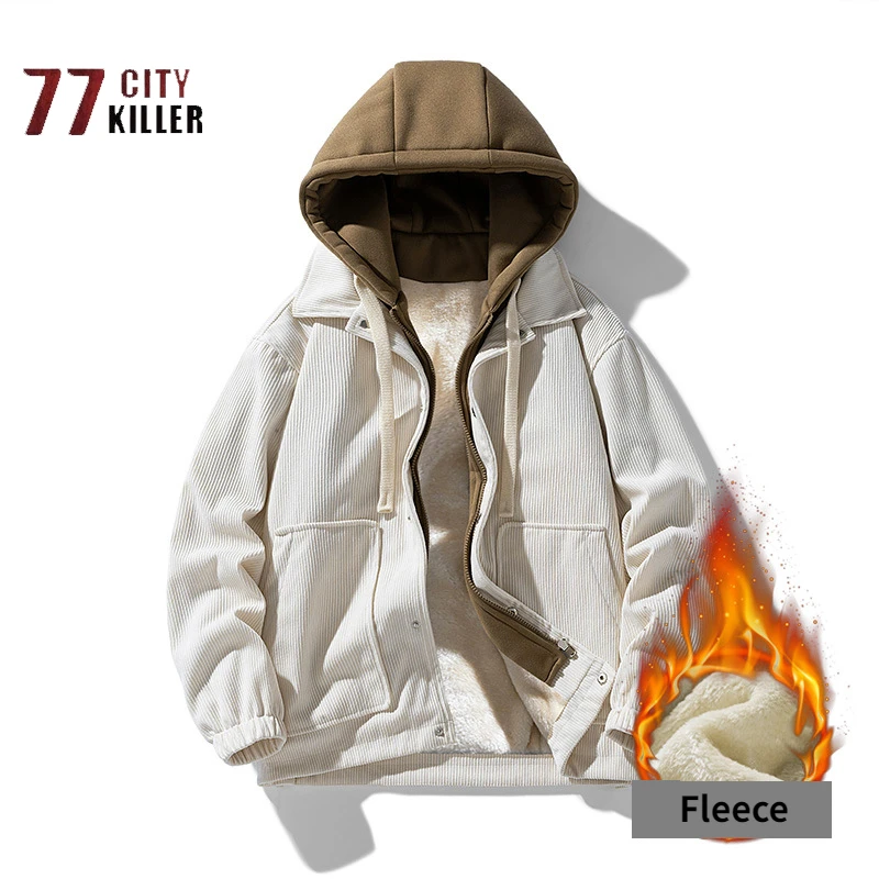 

Autumn and Winter Corduroy Baseball Uniform Men's Casual Fashionable Loose Fitting Thick Hooded Jacket Men's Outdoor Sports Coat