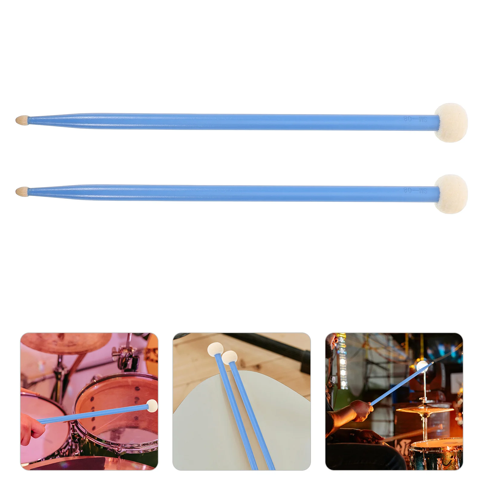 

1Pair Double-Ended Drum Sticks Maple Wood Felt Head Timpani Mallets Percussion Instrument Hammer for Drum Set Marimba Gong