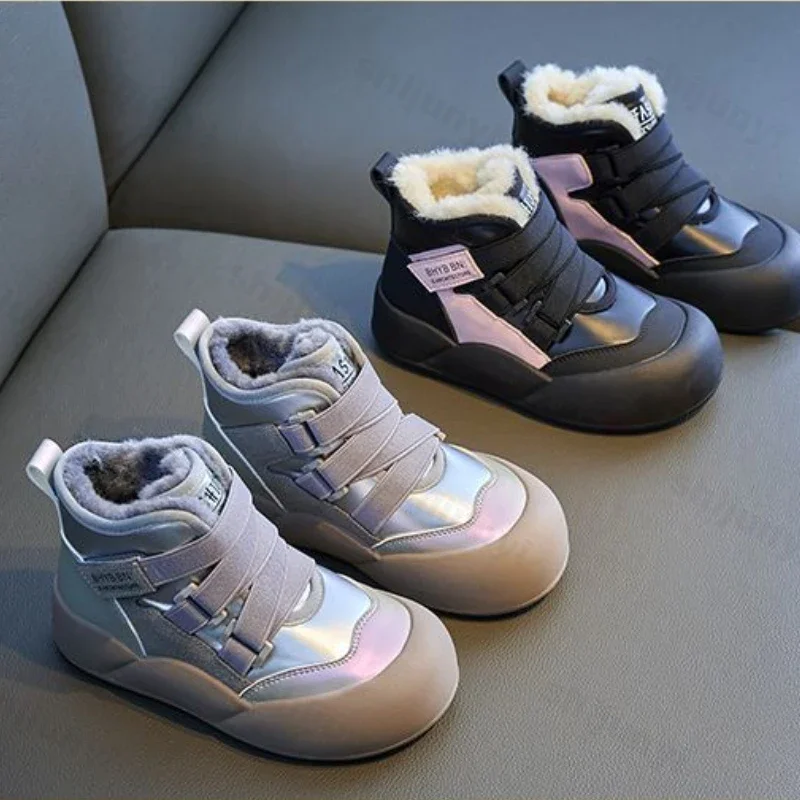 Children's Plush Snow Boots 2025 Winter New Boys Girls Comfortable Waterproof Casual Shoes Kids Non-slip Warm Cotton Boots