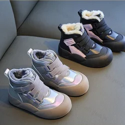 Botas de neve de pelúcia infantil, meninos, meninas, confortável, impermeável, sapatos casuais, crianças, antiderrapante, quente, algodão, inverno, novo, 2022