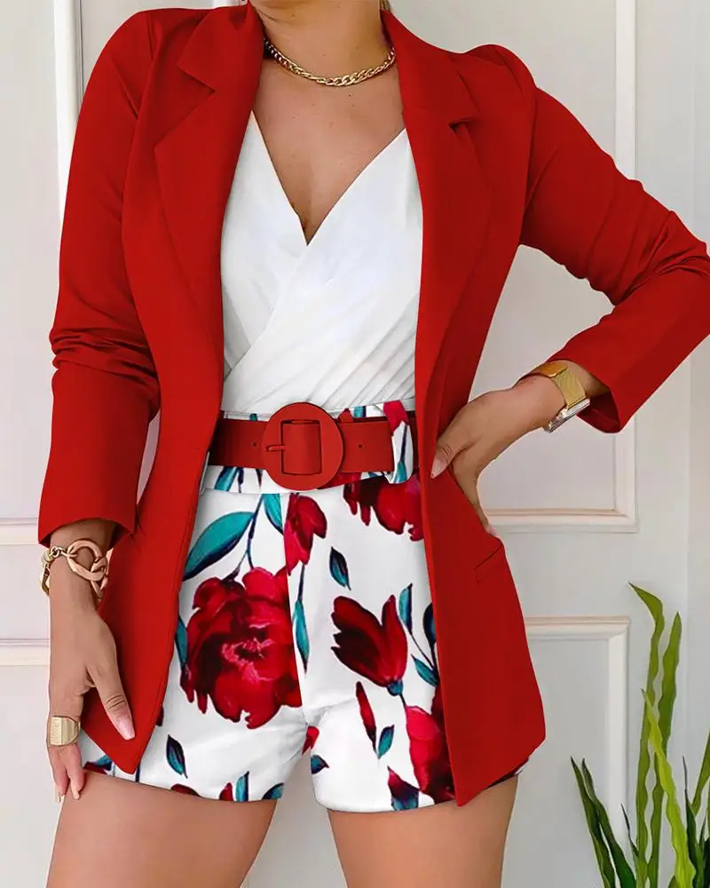 Women\'s Casual Print Suit Small Women\'s Dress 2 Piece Sets Ladies Blazers Blazer Shorts Spring Summer New Fashion 2023