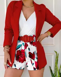 Women's Casual Print Suit Small Women's Dress 2 Piece Sets Ladies Blazers Blazer Shorts Spring Summer New Fashion 2023