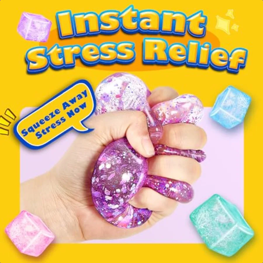 Squishy Fidget Toys for Adults: 4 Pack Cube Sensory Squeeze ToyLarge Size 2.16'' Str Anxiety Relief Balls Gifts for Girls Boys