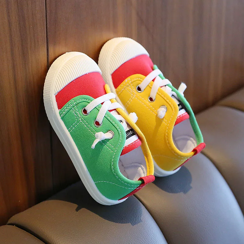 Boys Canvas Shoes Sneakers Girls Tennis Shoes Lace-up Children Footwear Toddler Yellow Chaussure Zapato Casual Kids Canvas Shoes