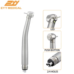 EYY Dental Air Turbine LED 3 Water Spray Ceramic Bearing Push Button 2/4 Hole Stainless Steel Dentistry High Speed Handpiece