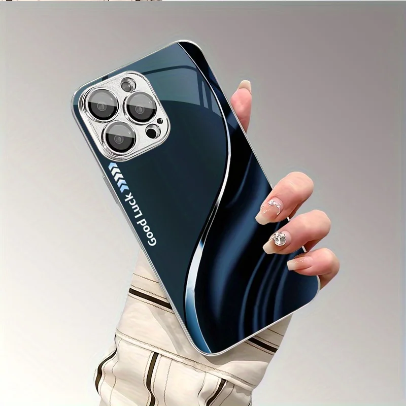 

Business minimalist pattern electroplated glass phone case, suitable for iPhone 17, 16, 15, 14, 13, 12, 11, etc.