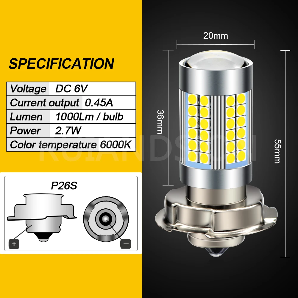 2 pcs 6000 k P26S Led ไฟหน้ารถจักรยานยนต์สกู๊ตเตอร์ 6 V 12 V หลอดไฟอุปกรณ์เสริมรถจักรยานยนต์ไฟหน้าหลอดไฟสำหรับ Yamaha Honda
