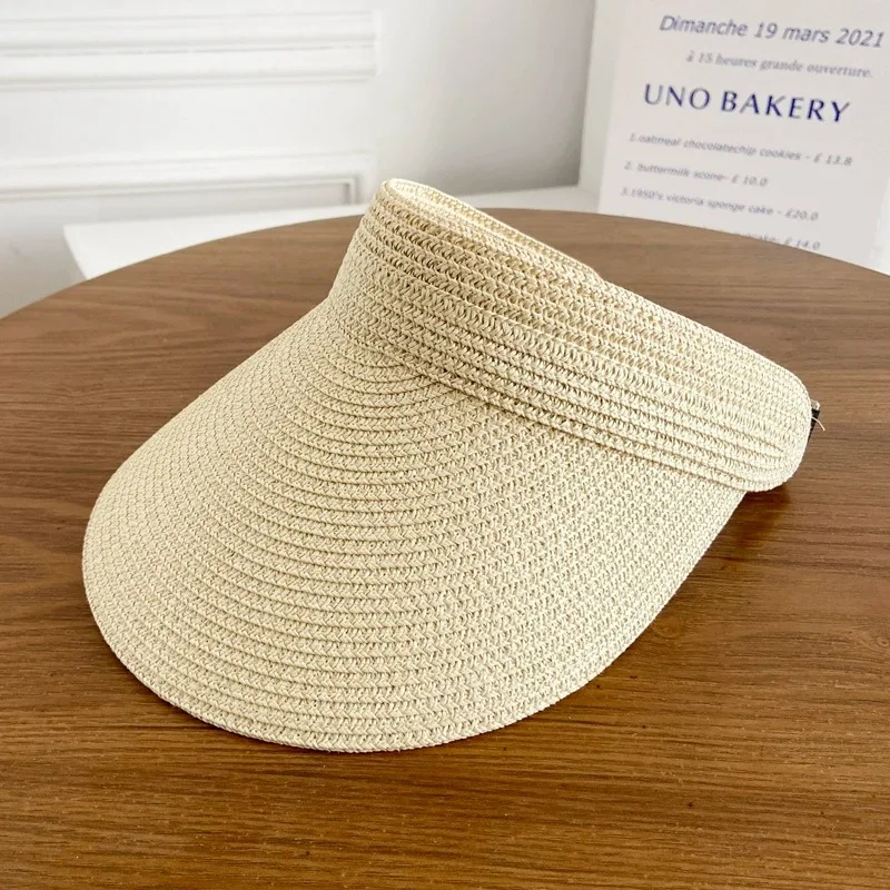 Summer New Women\'s Sunscreen Hat Simple Versatile Adjustable Fashionable Empty Top Hat Outdoor Vacation Big Brimmed Straw Hat