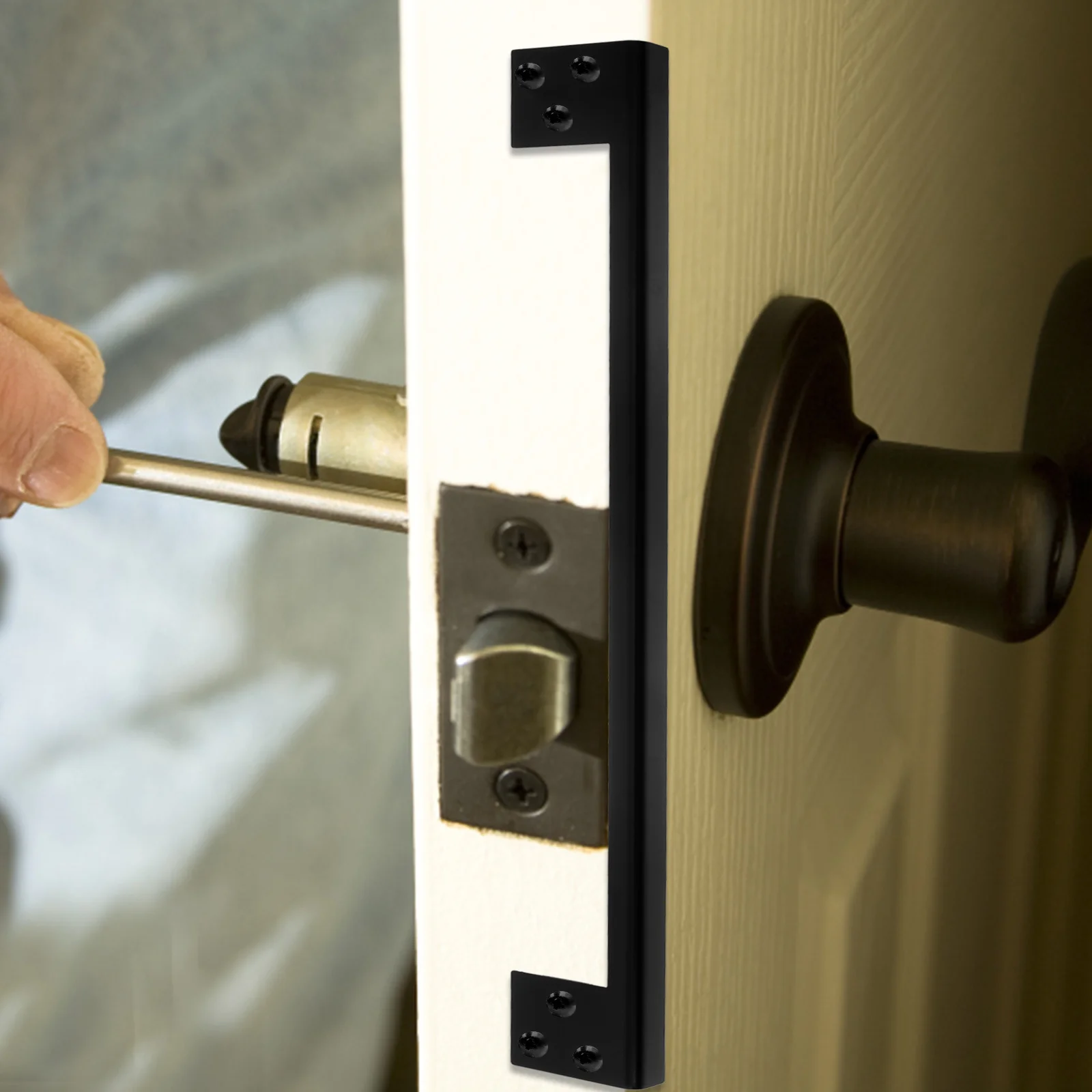 Robust Door Latch Guard for Outswing Doors Metal Reinforcement Plate Prevents Forced Entry Door Latch Guard Plate
