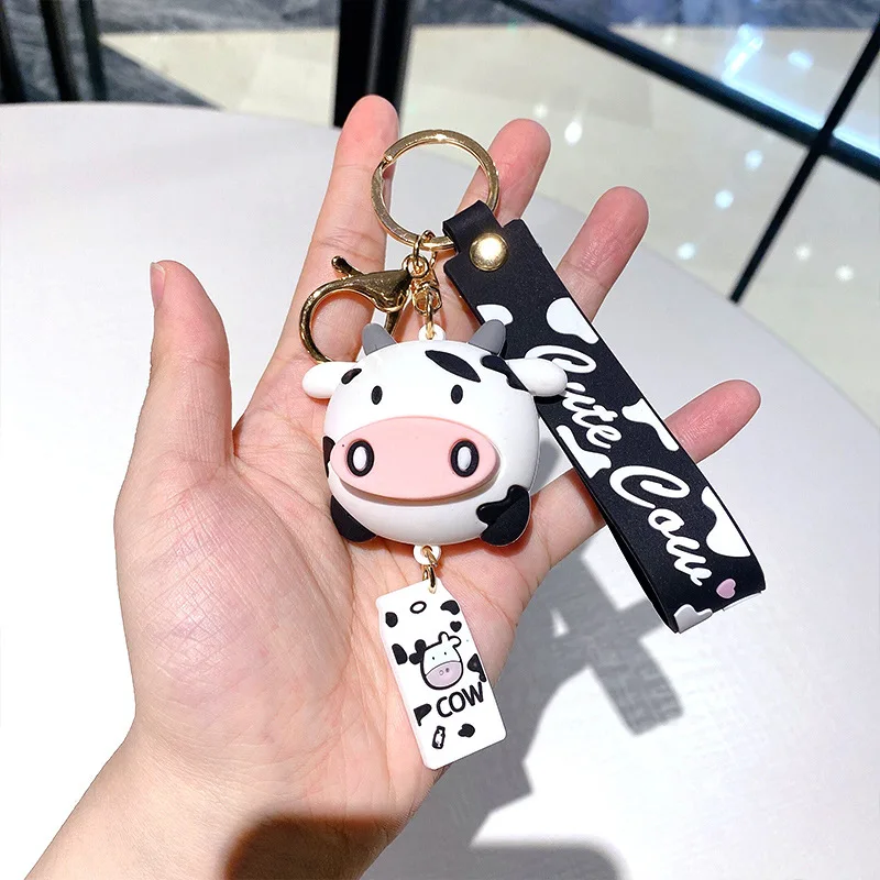 Cow Keychain Lovely three dimensional cattle figure bag charms with buckle ornament Silicone car Keychain Cartoon animal fashion