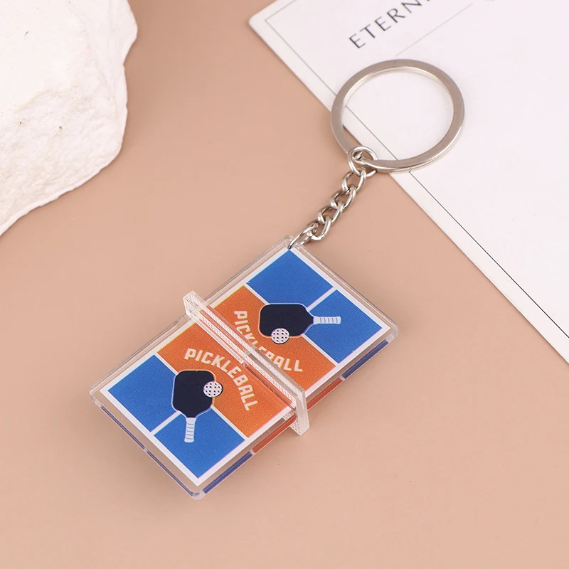 1Pc Pickleball Court Keychain Souvenir Pickleball Sports Pendant 3D Acrylic Key Ring Sports Fans Car Key Holder Gift Ornament