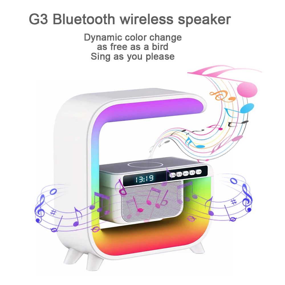 

LED intelligent alarm clock speaker, wireless charging Bluetooth player, bedroom atmosphere dimming light, home decoration night