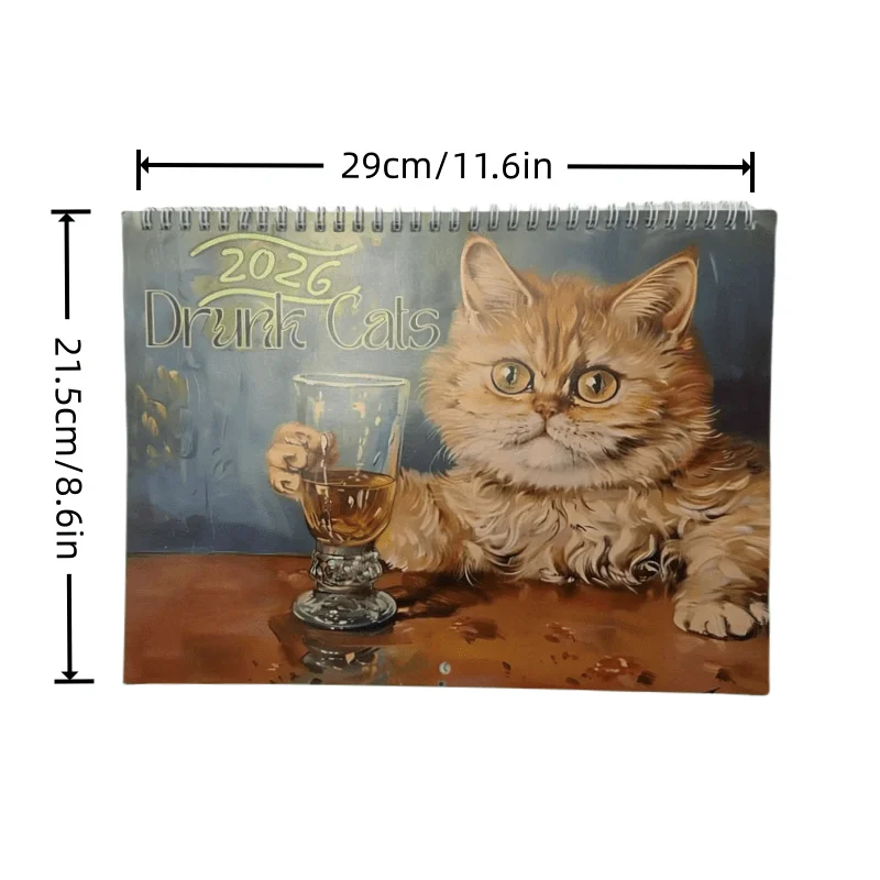 2026Annual Calendar - Funny whiskey drinking cat pattern - A Must-Have Gift for Cat Lovers