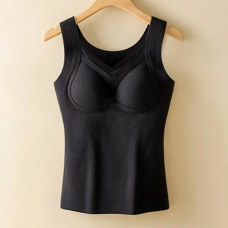 Dames hiver tasse fixe épaissi chaud maison vêtements à la mode à la mode dentelle avec coussin de poitrine intégré gilet chaud en velours allemand