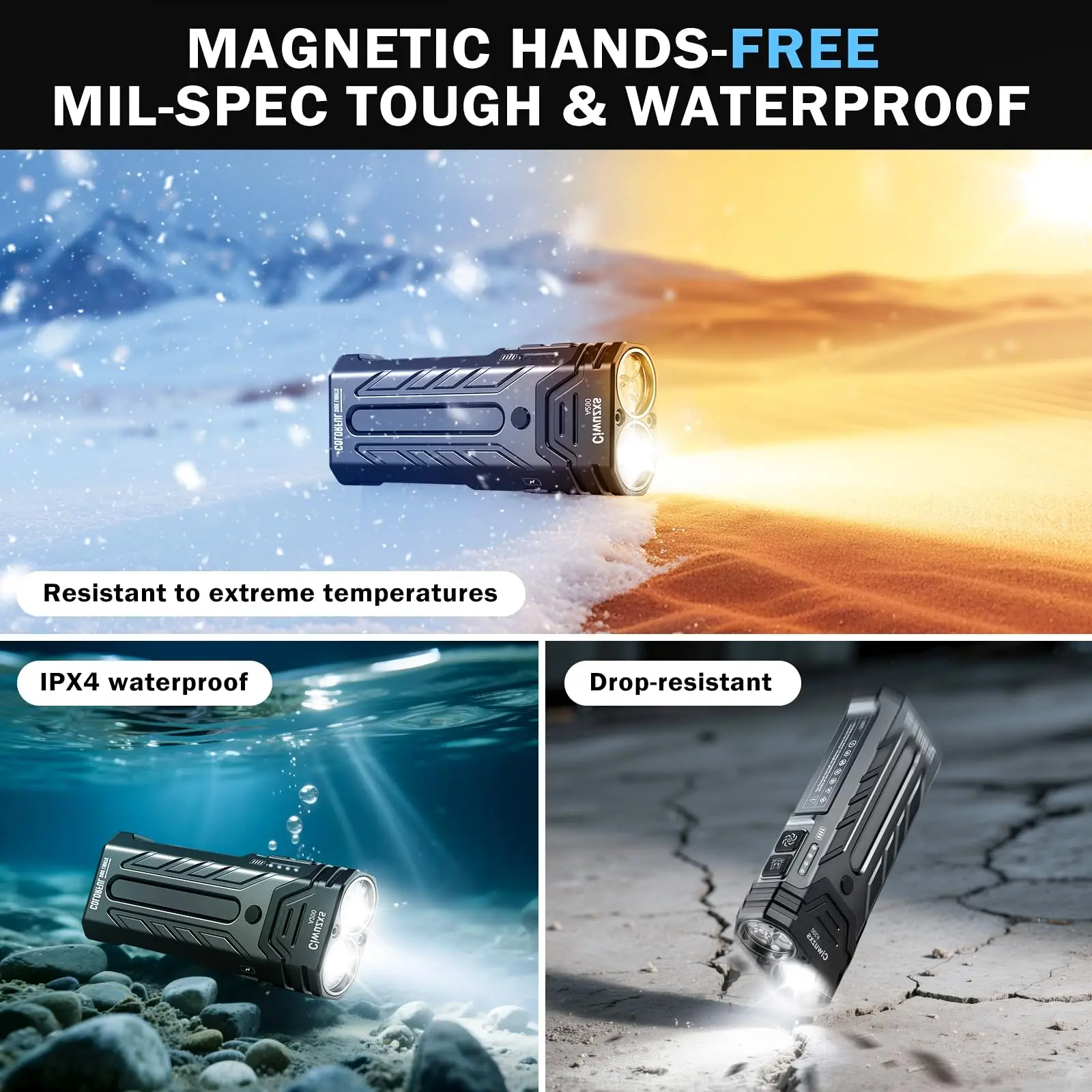 A200 EDC مصباح يدوي مسطح RGB ضوء، 3250 لومن مع أوضاع تكتيكية ومغناطيسية، IP64 ضوء فلاش USB C محمول للتخييم