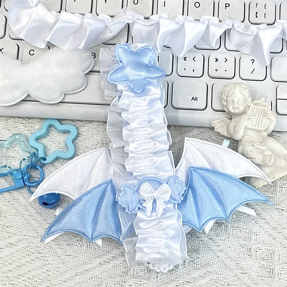 1Pc INS Cute Blue Devil Wings Lace Ribbon Bow Utility Knife Kawaii Subculture Girl Art Craft Cutter Envelope Express Box Opener