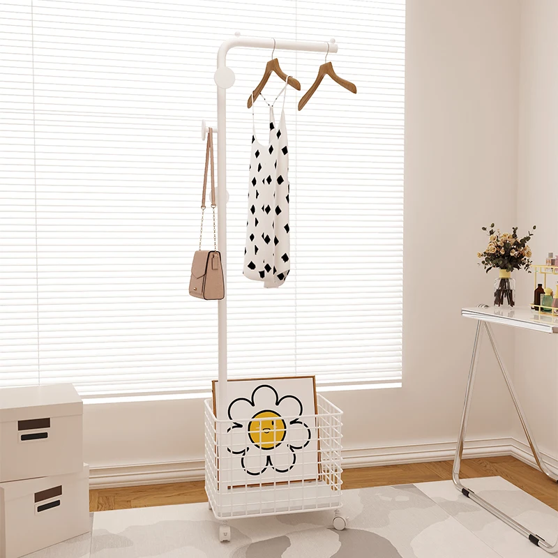 

Modern Metal Clothes Rack on Wheels Portable Designe Place Saving White Hangers Minimalist Burro Ropa Perchero Home Furniture