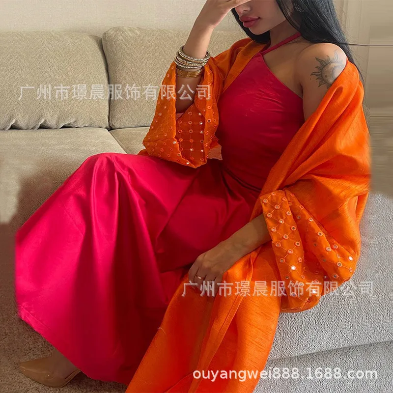 Bat Sleeve Jacket Neck Dress Two-piece Dress Set 2025 Fashion High Street Women's Clothing Spring And Autumn New