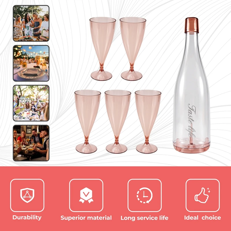 5PC Plastic Wine Glasses Bar Goblet Champagne Glass Cold Drink Juice Glass Cocktail Stemware With Storage Container